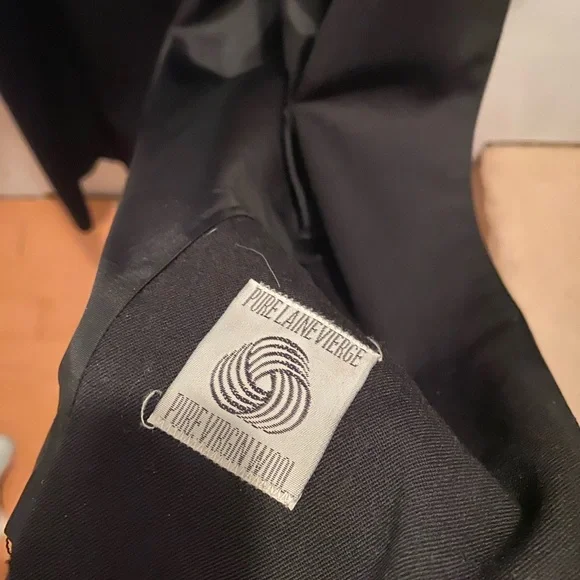 Vintage 80s 90s 100% Wool Black Trenchcoat Coat S M - Picture 4 of 6